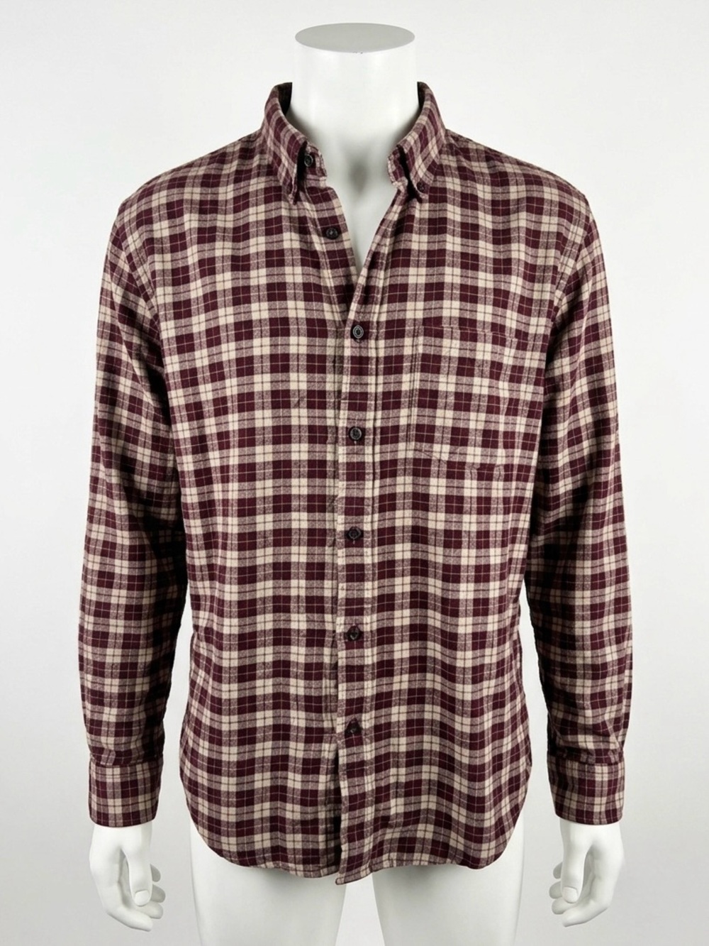 UNIQLO Flannel Plaid Shirt Men XL (Unisex/Oversized Women) Burgundy 100% Cotton